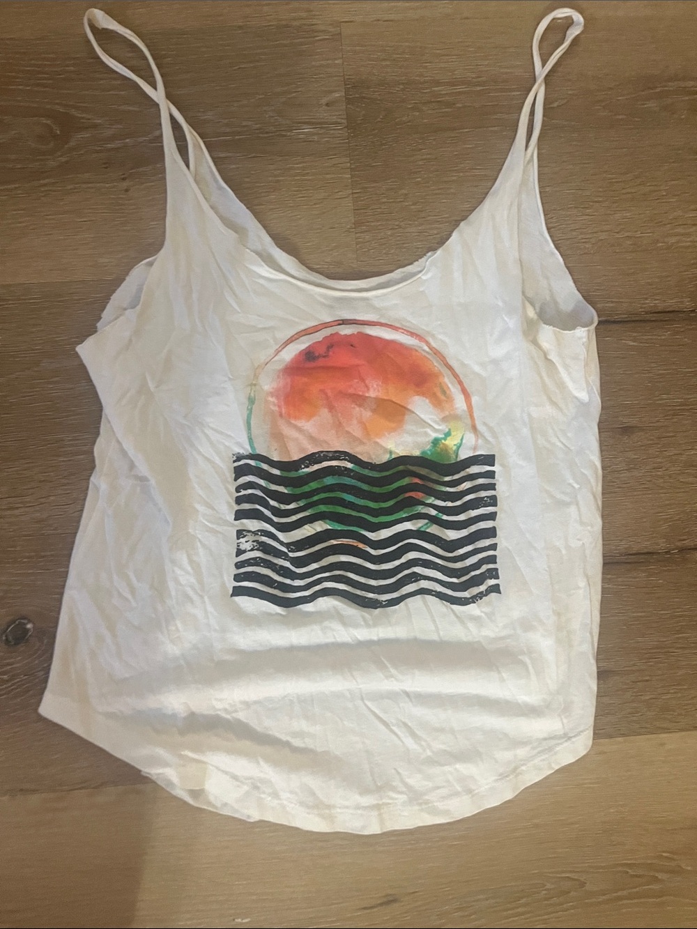 Roxy White Tank with Sunset Wave Graphic